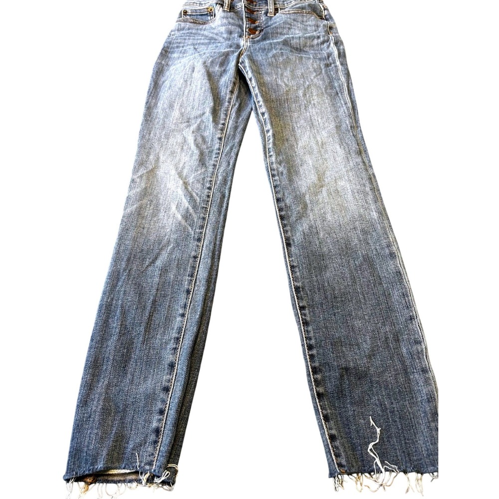 J.Crew High Rise Skinny Jeans Size 24 Button Fly Frayed Hem Medium Wash